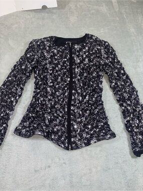 Frank Lyman Black & Silver Metallic Crinkle Zip-Up Jacket - Size 4